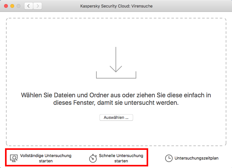 Starten der Virensuche in Kaspersky Security Cloud für Mac