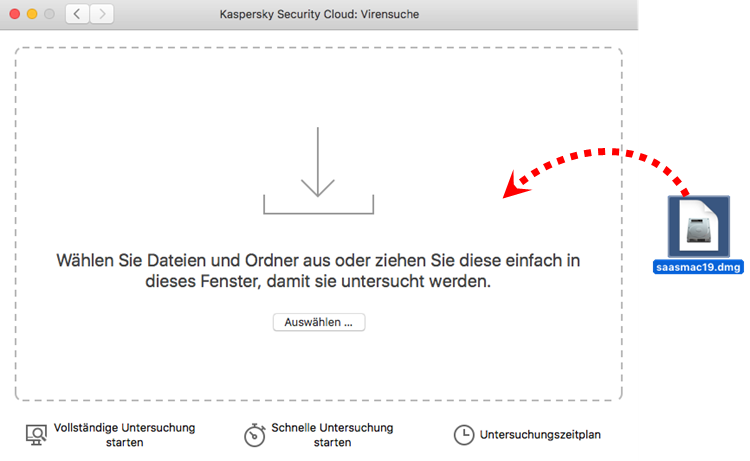 Starten der Untersuchung einer Datei in Kaspersky Security Cloud für Mac