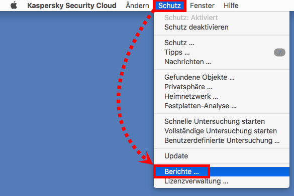 Abrufen von Berichten in Kaspersky Security Cloud für Mac