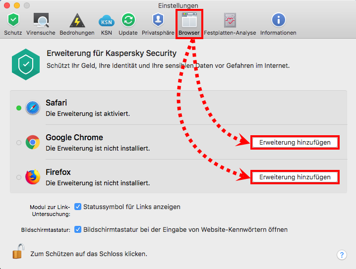 Das Fenster „Einstellungen“ in Kaspersky Security Cloud für Mac