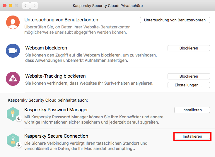 Das Fenster „Kaspersky Security Cloud: Privatsphäre“