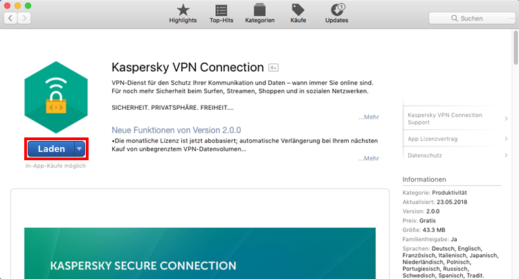 Herunterladen von Kaspersky Secure Connection für Mac