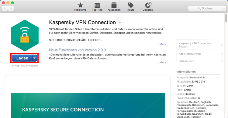 Installieren von Kaspersky Secure Connection für Mac