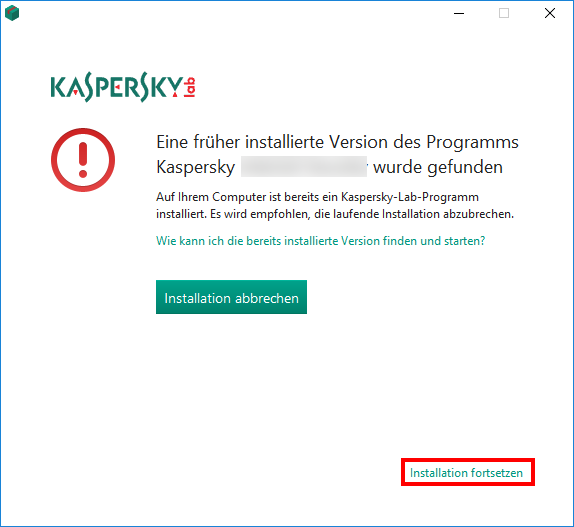 Automatische Entfernung inkompatibler Kaspersky Lab Programme bei der Installation von Kaspersky Internet Security 