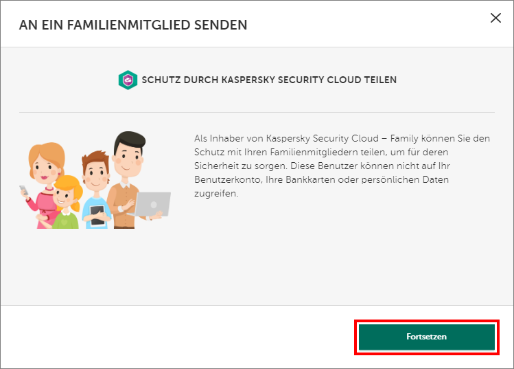 Senden einer Lizenz für Kaspersky Security Cloud an einen anderen Benutzer
