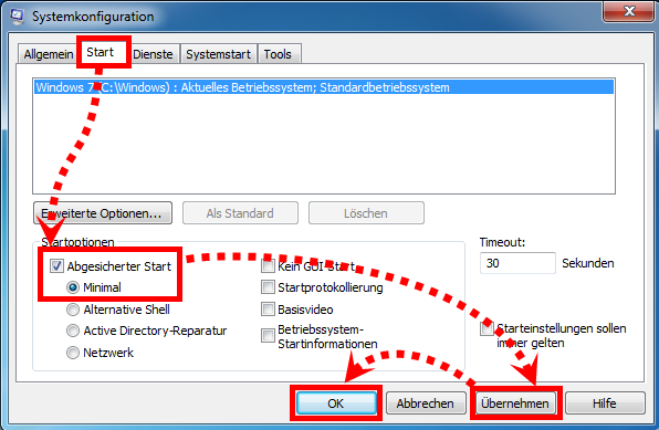 Das Fenster „Systemkonfiguration“ in Windows Vista, 7