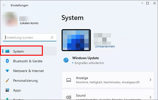Das Fenster „Einstellungen“ in Windows 11