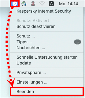 Beenden von Kaspersky Internet Security für Mac