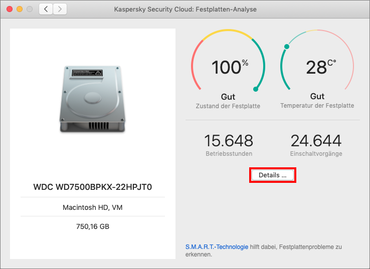 Festplatten-Analyse in Kaspersky Security Cloud  für Mac