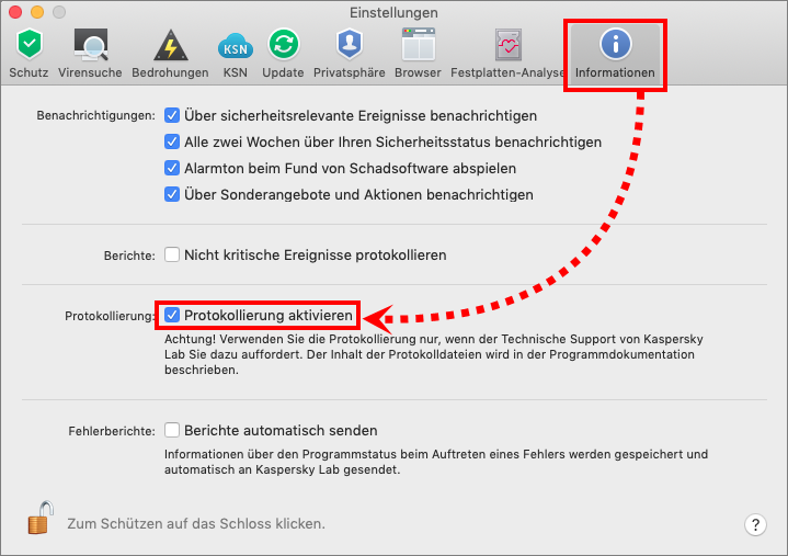 Das Fenster „Einstellungen“ in Kaspersky Security Cloud für Mac