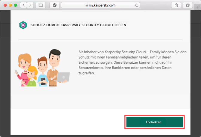 Übergang zum Senden des Abos für Kaspersky Security Cloud 20 an einen anderen Benutzer