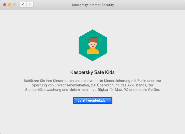 Das Fenster „Kaspersky Safe Kids“ in Kaspersky Internet Security