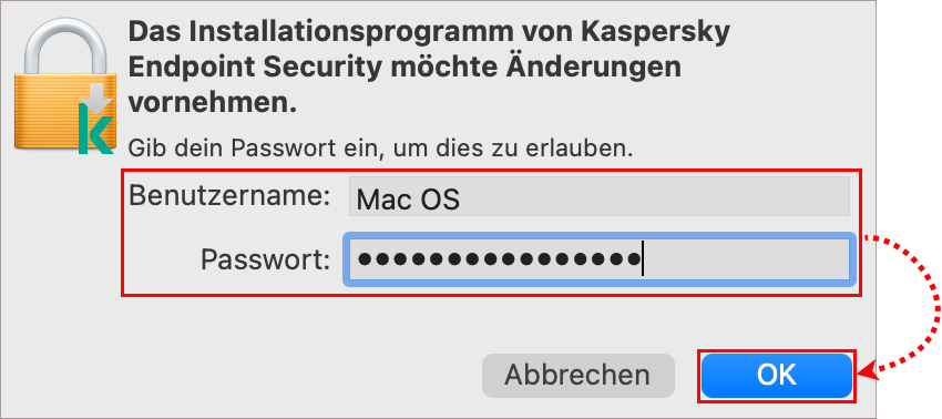 Bestätigung der Installation von Kaspersky Endpoint Security 11 für Mac