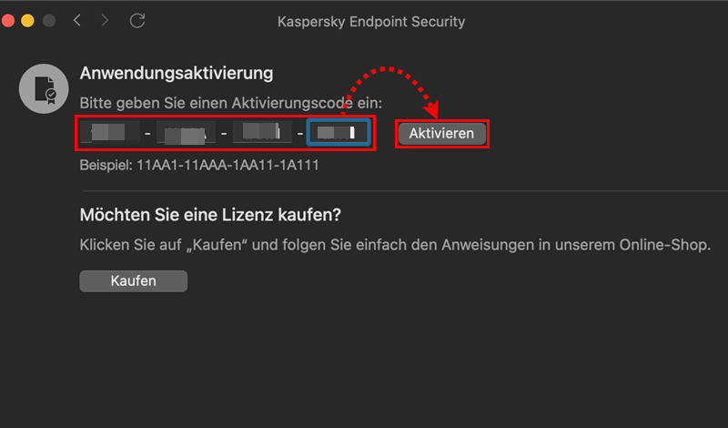 Das Fenster „Lizenzverwaltung“ in Kaspersky Endpoint Security 11 für Mac