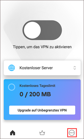 Öffnen der Einstellungen von Kaspersky VPN Secure Connection für Android.