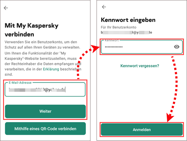 Das Fenster zur Verknüpfung von Kaspersky VPN Secure Connection für Android mit My Kaspersky.