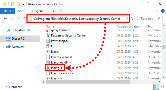 Das Tool klactgui.exe im Installationsordner des Kaspersky Security Center