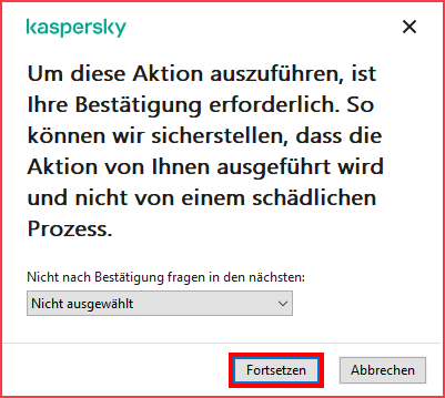 Das Fenster zur Bestätigung der Änderungen an den Paketregeln der Kaspersky-App