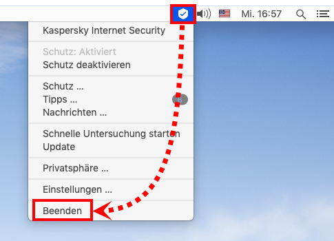 Beenden von Kaspersky Internet Security für Mac
