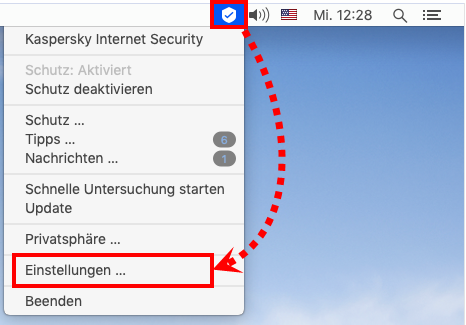 Öffnen der Einstellungen von Kaspersky Internet Security für Mac