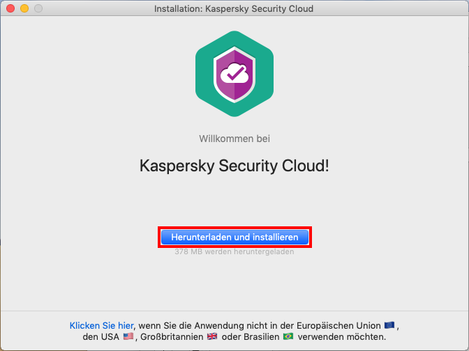 Das Fenster des Installationsassistenten von Kaspersky Security Cloud für Mac
