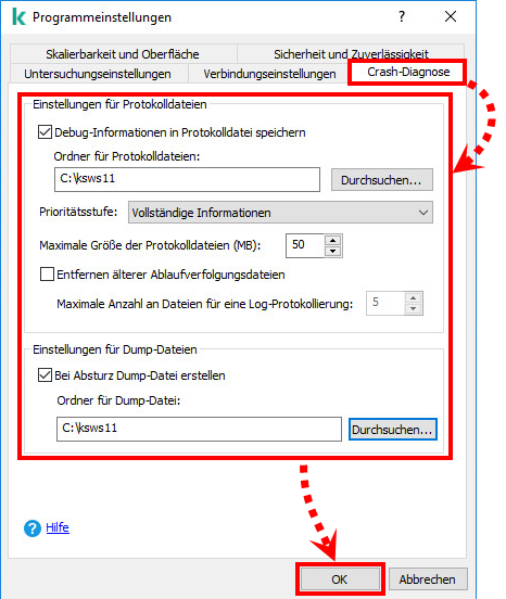 Das Fenster „Programmeinstellungen“ in Kaspersky Security 11.x für Windows Server