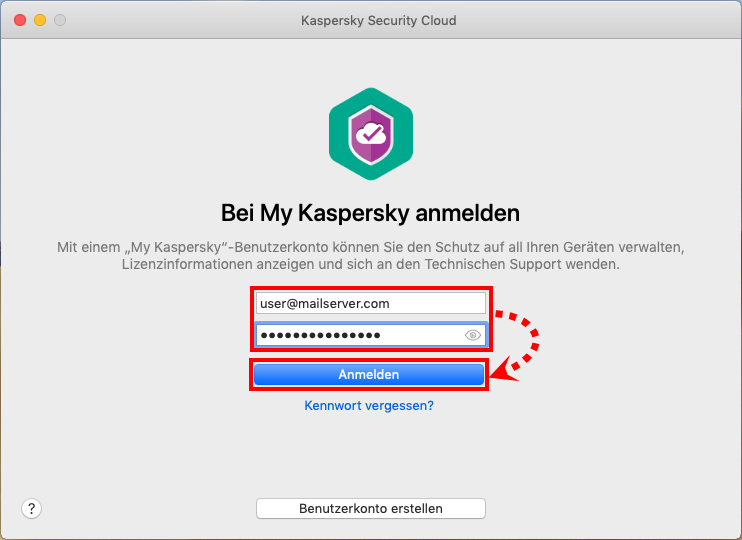 Das Fenster „Bei My Kaspersky anmelden“ in Kaspersky Secure Connection für Mac