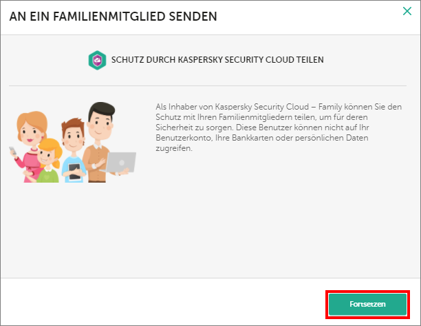 Senden des Abonnements für Kaspersky Security Cloud an einen anderen Benutzer