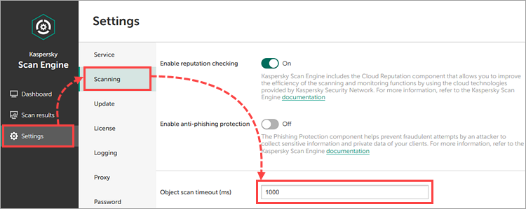Erhöhung Time-outs in Kaspersky Scan Engine