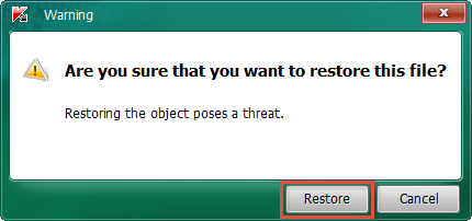 Das Fenster „Warning“ in Kaspersky Virus Removal Tool