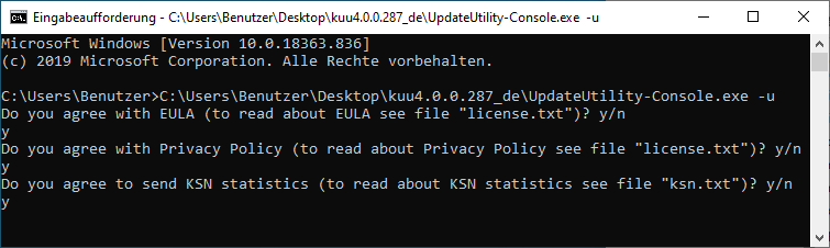 Akzeptieren des Lizenzvertrags, der Datenschutzrichtlinie und der KSN-Erklärung in Kaspersky Update Utility für Windows