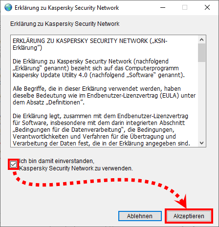 Das Fenster „Erklärung zu Kaspersky Security Network“ in Kaspersky Update Utility für Windows