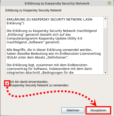 Das Fenster „Erklärung zu Kaspersky Security Network“ in Kaspersky Update Utility
