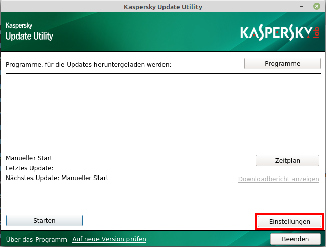 Das Hauptfenster von Kaspersky Update Utility für Linux/FreeBSD