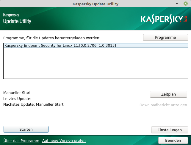 Das Hauptfenster von Kaspersky Update Utility für Linux