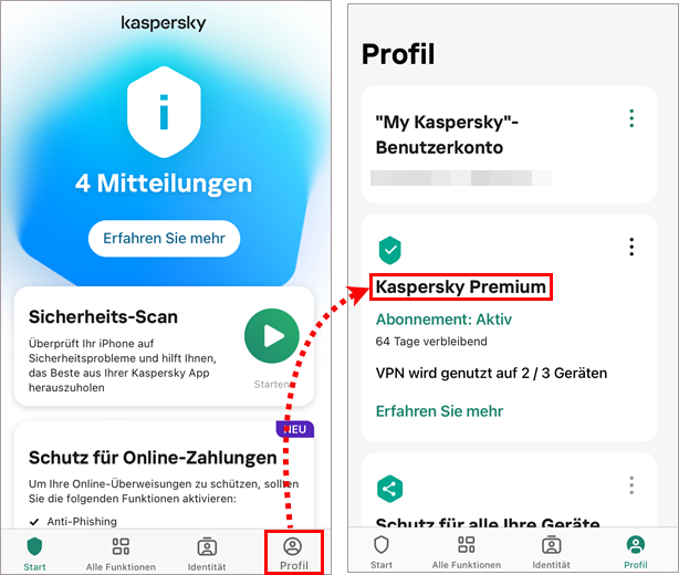 Abrufen des Namens einer Kaspersky-App für iOS.