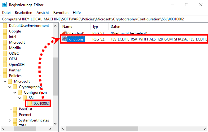 Das Fenster „Registrierungs-Editor“ in Windows