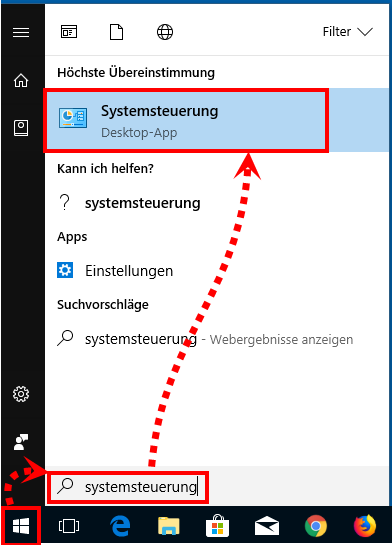 Öffnen der Systemsteuerung in Windows 10