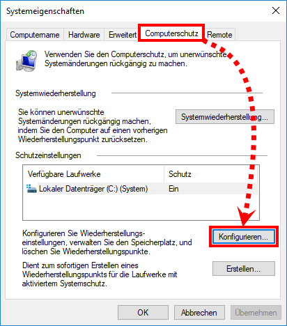 Das Fenster „Systemeigenschaften“ in Windows 10