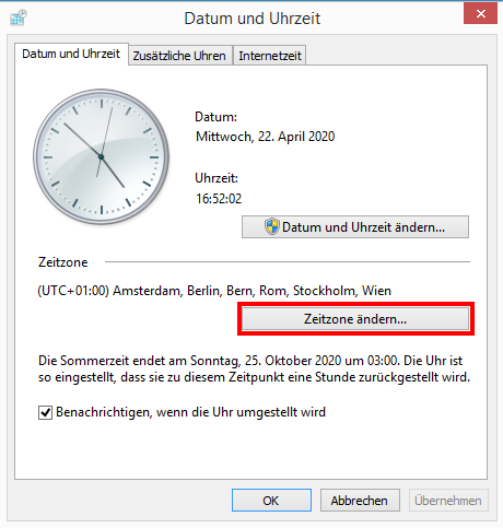 Das Fenster „Datum und Uhrzeit“ in Windows 8 und Windows 8.1