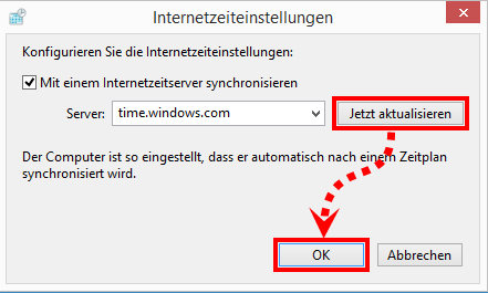 Das Fenster „Internetzeiteinstellungen“ in Windows 8 und Windows 8.1