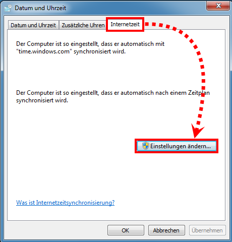 Das Fenster „Datum und Uhrzeit“ in Windows Vista und Windows 7