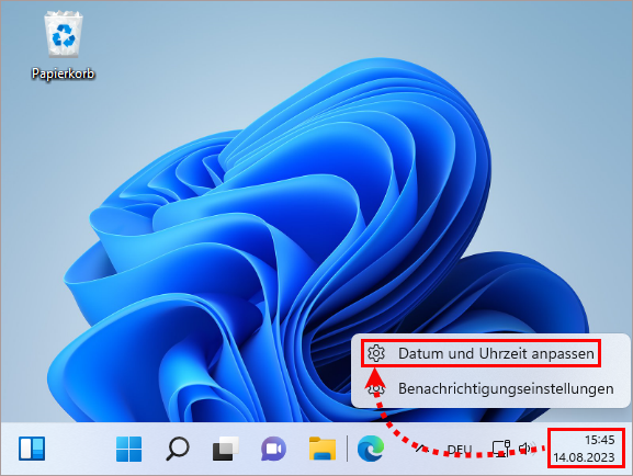 Öffnen der Datum- und Uhrzeit-Einstellungen in Windows 11