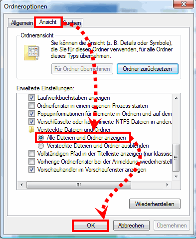 Anpassen der Anzeige ausgeblendeter Elemente in Windows Vista