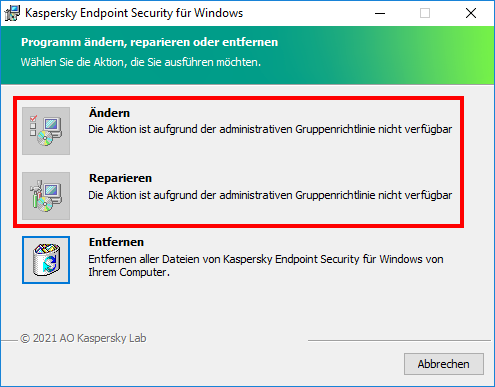 Das Fenster des Installationsassistenten von Kaspersky Endpoint Security für Windows