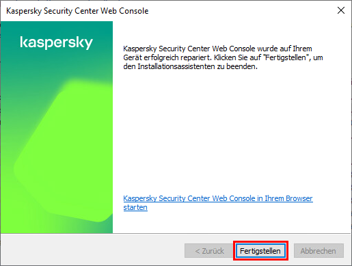 Wiederherstellung der Kaspersky Security Center Web Console mithilfe des Installationsassistenten.