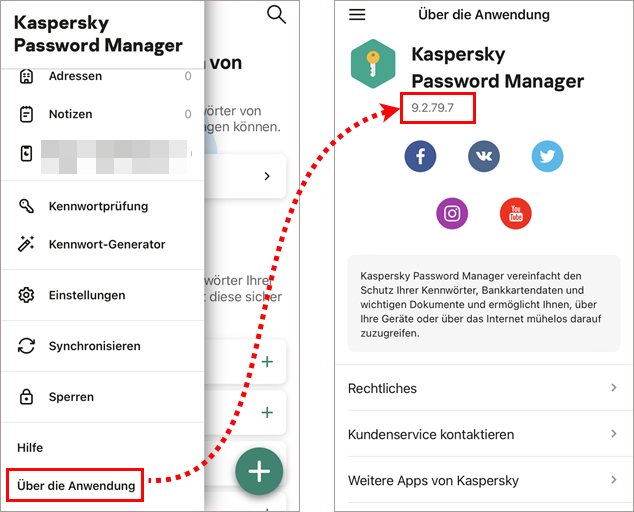 Prüfen der Version von Kaspersky Password Manager für iOS