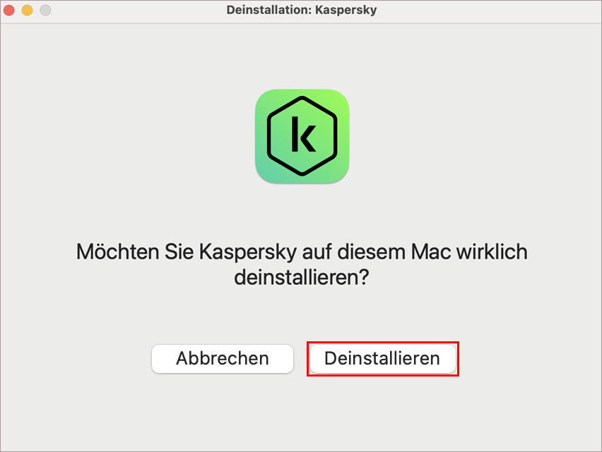 Bestätigung der Deinstallation der Kaspersky-App