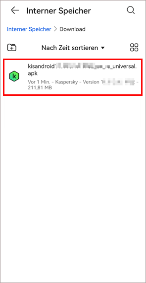 Ordner mit der heruntergeladenen .apk-Installationsdatei von Kaspersky für Android