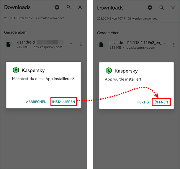 Installieren von Kaspersky für Android.